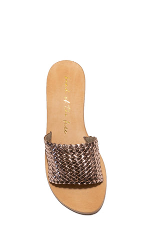 Sandia Rose Gold Leather Woven Slide Heel