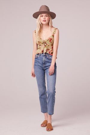 Sabadel Sage Floral Tie Front Tank Top Front