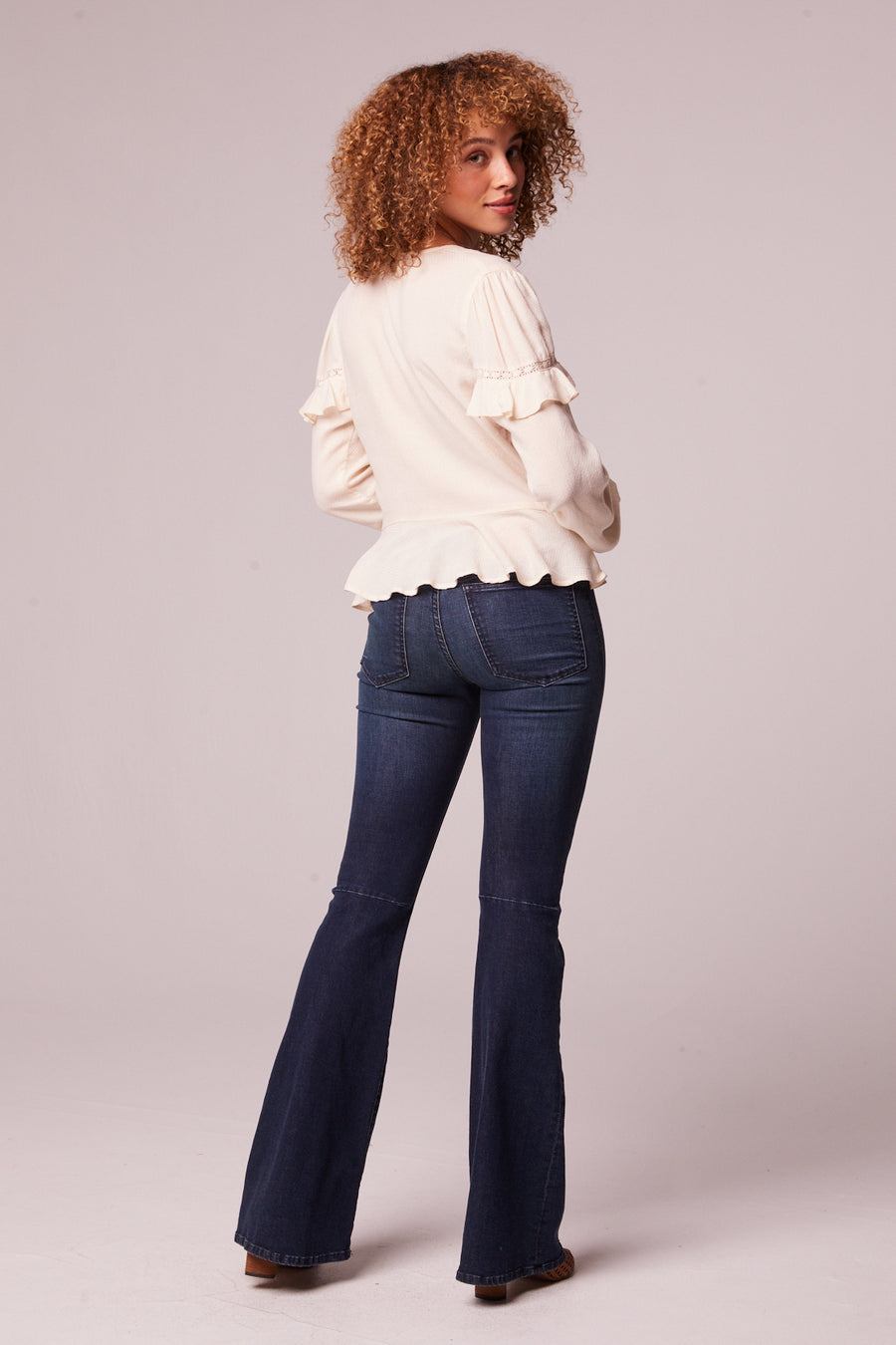 Sandy Cream Ruffle Long Sleeve Top Master