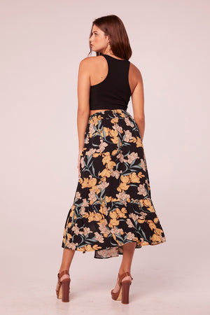 Saranya Black Floral Midi Skirt