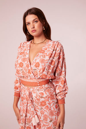 Shaleena Salmon Floral Border Print Pants