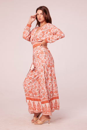 Shaleena Salmon Floral Border Print Pants