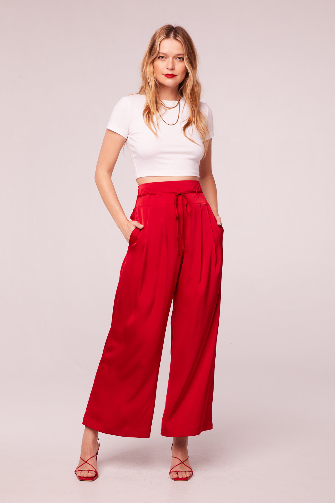Sherrie Red Satin Wide Leg Pants - band of the free Sherrie Red Satin Wide Leg Pants - band of the free