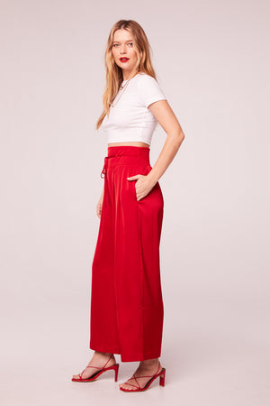 HAUTE TO TROT RED STRIPED SATIN WIDE-LEG PANTS, Petite Looloo