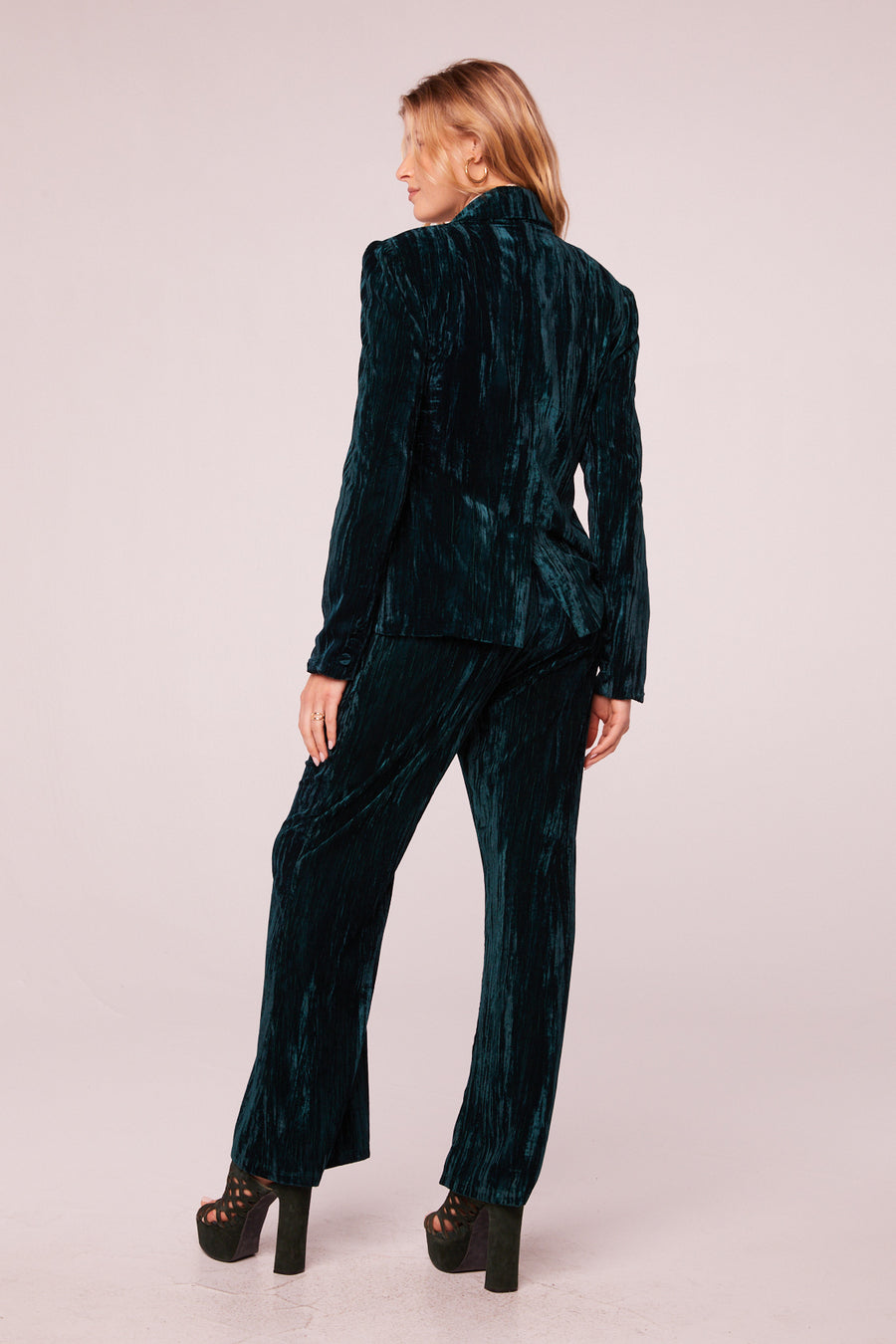 Splendora Pine Crushed Velvet High Waisted Pants