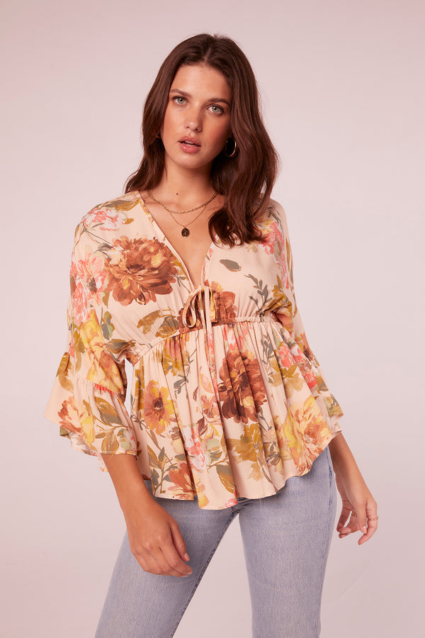 Trishna Parchment Floral Tie Front Top
