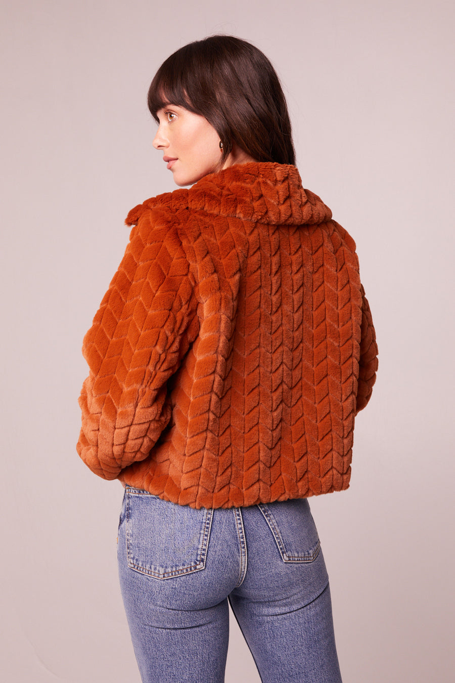 Val Coco Faux Fur Chevron Jacket