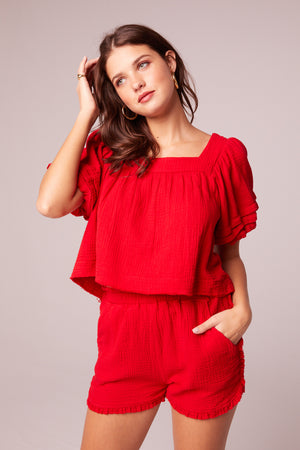 Wild World Strawberry Puff Sleeve Top